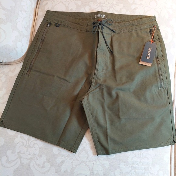 Roark Other - NEW! Roark Mens Layover Shorts 2.0 Pockets Back Ventilation Military Green Sz 36